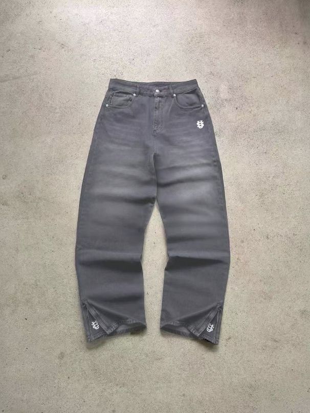 Men's Washed Grey Denim Jeans - US Embroidered Streetwear Jeans With 100% Cotton Comfort_mkmklike.com