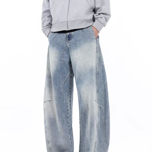 Men's Clothing Washed And Distressed Niche Design Wide Leg Pants For Teenagers Spring And Autumn New Split Deconstruction Design Jeans_mkmklike.com