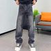 Men's Distressed Black Straight Leg Jeans With All-Over Star Print - Relaxed Fit Vintage Washed Denim Pants For Casual Wear_mkmklike.com