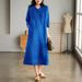 New Artistic Linen Five point Sleeve Western Style Age reducing Fashion V neck Thin Knee length Dress_mkmklike.com