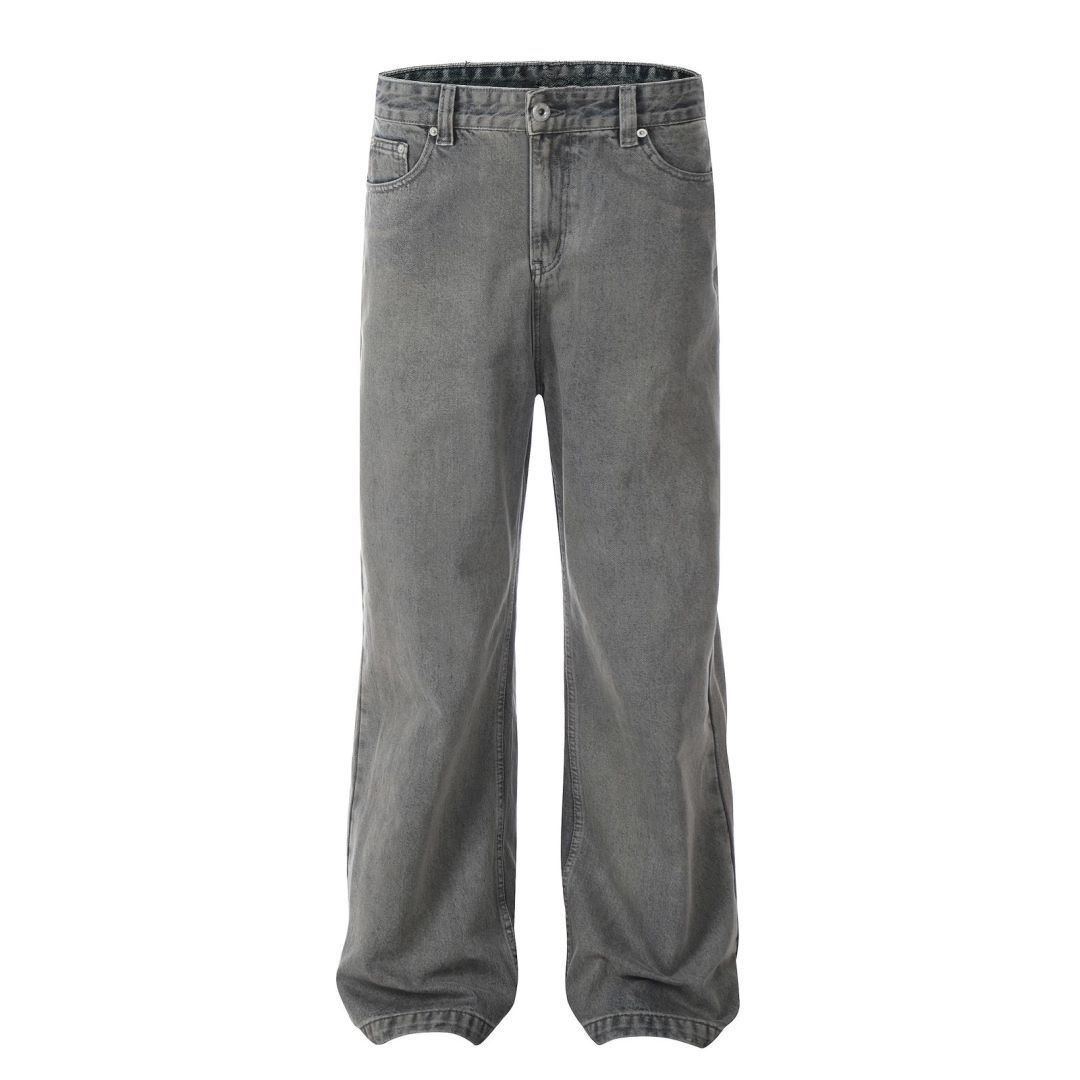 Men's Retro Washed Gray Flared Straight Jeans | Cleanfit Casual Pants | Distressed Detail | S-3XL_mkmklike.com