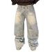 Men's Clothing High Street Whitening Digital Direct Injection Letter Denim Trousers Men And Women Street Retro Loose Washed Straight Jeans Trend_mkmklike.com