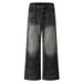 Men's Clothing American Trendy Retro Washed Old Lightning Pattern Loose Vertical Flared Jeans For Men_mkmklike.com