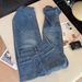 Women's Clothing Women's High-Waisted Straight Leg Jeans Blue Floral And Rhinestone Embroidery Retro Wide Leg Design For Spring And Autumn_mkmklike.com