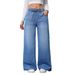 Vintage Light Blue High-Waisted Wide-Leg Jeans For Women – Relaxed Fit With Adjustable Drawstring Waist & Retro Stitching_mkmklike.com