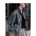 Retro Loose Vintage Stand Up Collar Denim Jacket Men's Casual Zipper Jacket_mkmklike.com