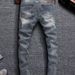 Men's Stretch Denim Jeans With Splatter Paint, Patches & Studs - Slim Fit Black Casual Pants For Teens & Young Adults_mkmklike.com