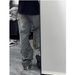 Men's Clothing Men's Straight Leg Blue Jacquard All Over Print Jeans Trendy Summer Design Niche Style High Street Vibe Pants_mkmklike.com