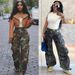Distressed Camo Cargo Pants For Women | Oversized Streetwear Jeans With Multi-Pockets | Washed-Out Military Style (Camo/Grey, S-XXL)_mkmklike.com