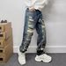Men's Clothing Men's Distressed Patched Jeans Casual Edgy Straight Leg Loose Fit Trendy High Street Style For Formal & Casual_mkmklike.com
