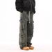 Hiphop Washed Distressed Workwear Jeans, Men's Multi Pocket , High-End American Wide Leg Pants_mkmklike.com