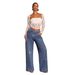 Women's Mid-Rise Stretch Jeans Distressed Straight Leg Denim Pants Rhinestone Embellishments Comfort Fit_mkmklike.com