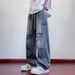 Men's High Street Cargo Jeans– Loose Straight Fit With Adjustable Drawstring Wrinkle Detail & Breathable Cotton For Summer (Yellow Mud/Blue/Black)_mkmklike.com