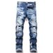 Men's Skinny Jeans Ripped Paint Splatter Patches Korean Style Denim_mkmklike.com