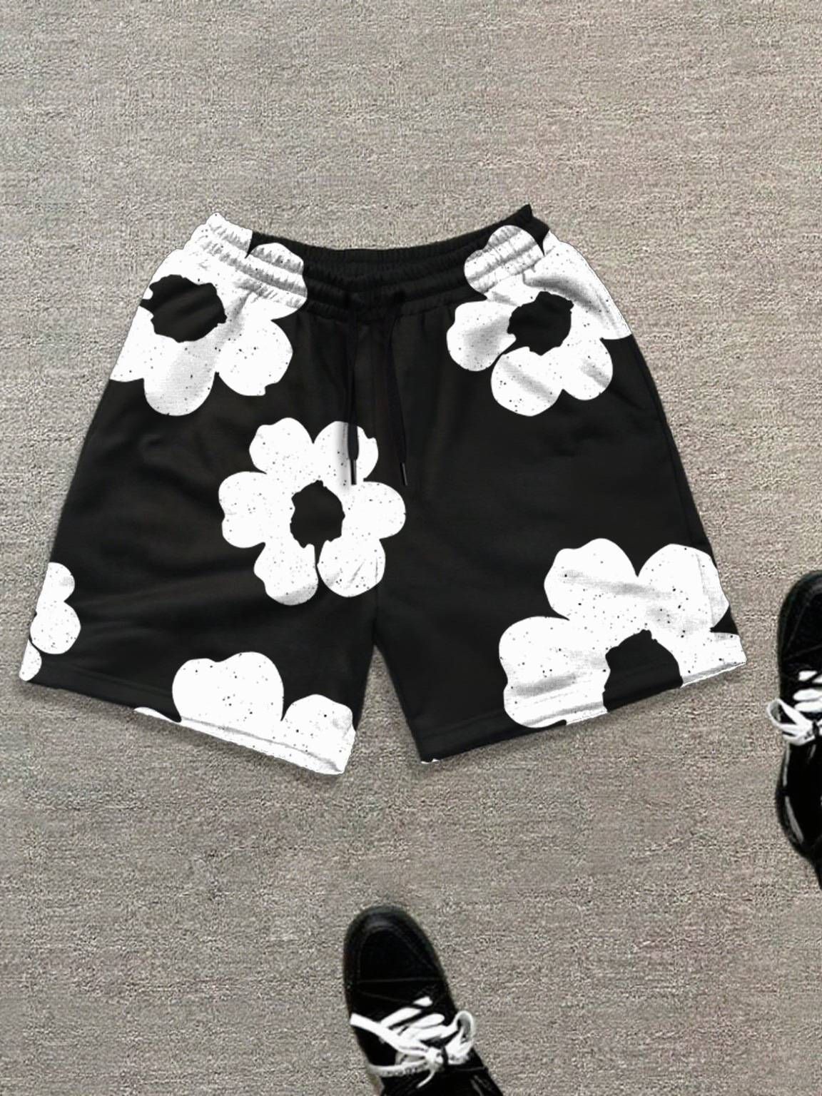 Men's Trendy Blue Shorts Classic Straight Fit Casual Pants Five Point Paint Coated_mkmklike.com