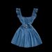 Women's Clothing Women's Age-reducing College-style Sweet Flying Sleeve Strap Dress Women's Retro Denim A- Line Short Dress Trendy_mkmklike.com