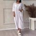 Women's New Cotton and Linen Pure Color Casual Round Neck Button Long Dress _mkmklike.com