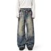 Vintage Washed 3D Blade-Cut Jeans – Oversized Streetwear Denim Pants With Distressed Detailing_mkmklike.com
