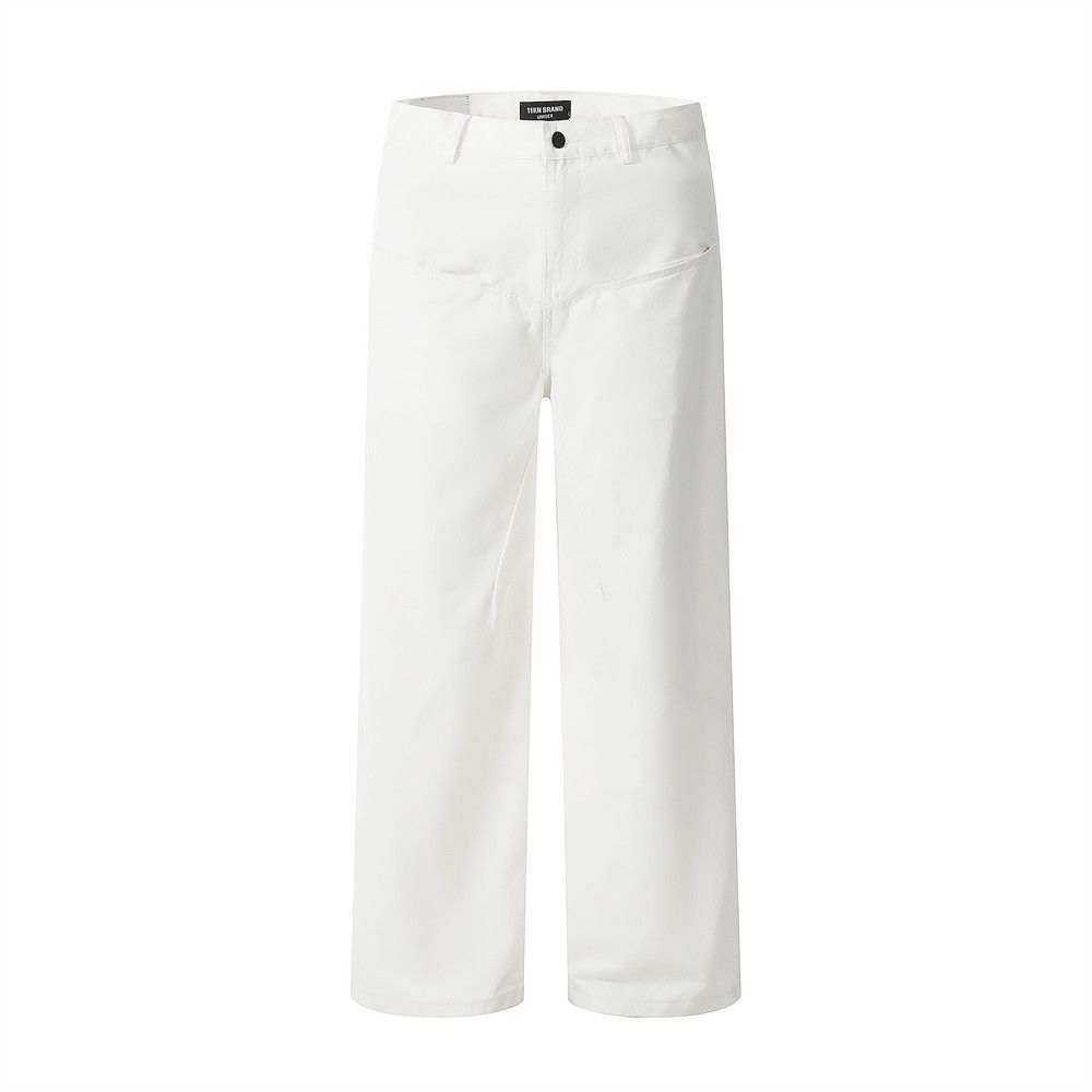 Solid Color Jeans Men's Street Trend Loose Basic Straight Personality Vibe Style Wide Leg Long Pants_mkmklike.com