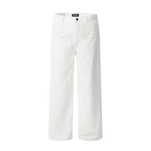 Solid Color Jeans Men's Street Trend Loose Basic Straight Personality Vibe Style Wide Leg Long Pants_mkmklike.com