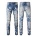 Fashion Casual Slim Fit Handsome Jeans Men's PU Pentagram Patch Splicing Trendy American High Street Ripped Stars_mkmklike.com