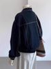 K New Dark Blue Short Denim Jacket With Women's Casual Pocket Design, Workwear Style, Slimming Top.No Accessories Or Interior Decorations_mkmklike.com