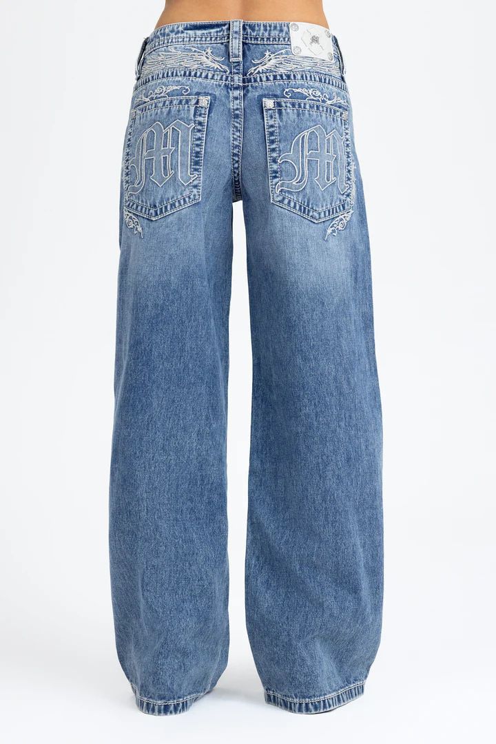 Women's Embroidered Low Rise Jeans High Street Style Trendy Trousers Washed Loose Straight Leg Pants European American Style_mkmklike.com