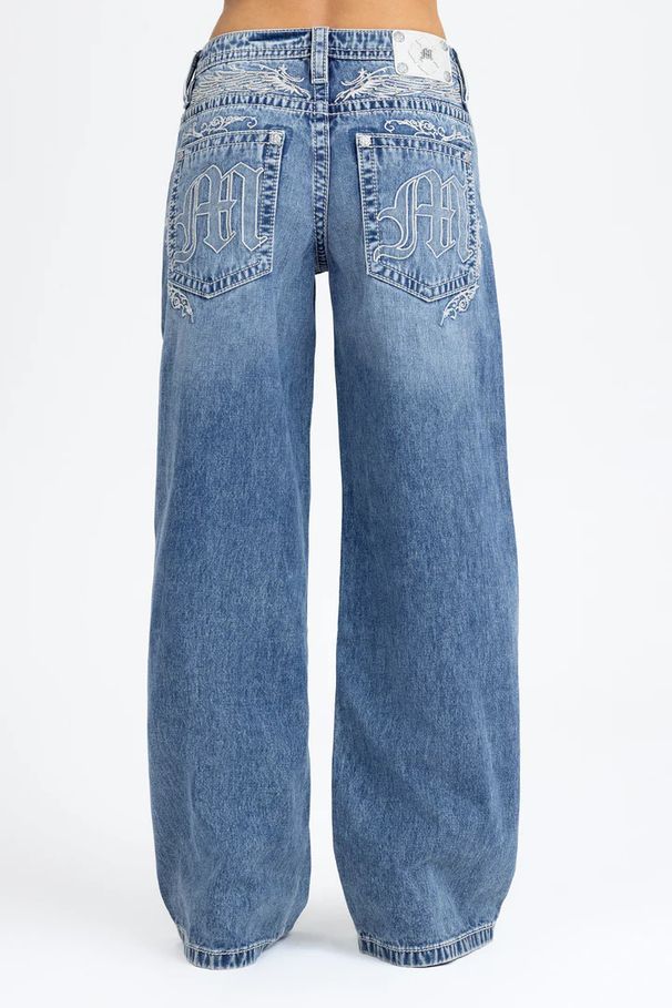 Women's Embroidered Low Rise Jeans High Street Style Trendy Trousers Washed Loose Straight Leg Pants European American Style_mkmklike.com