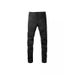 Unisex Y2K Punk Biker Stacked Flared Jeans, Matte Black, Cross Stitch & Checkerboard Patch, Breathable Summer_mkmklike.com
