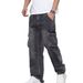 Men's Retro Cargo Jeans – Loose-Fit Streetwear Denim Pants With Multi-Pockets (S-3XL, Blue/Black)_mkmklike.com