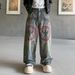 Vintage Washed Denim Jeans – High Street Distressed Print Wide-Leg Pants For Men & Women_mkmklike.com