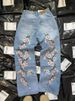Unisex Floral Print Vintage Jeans – Retro Washed Denim Pants For Men & Women, Loose Fit Casual Streetwear For Summer_mkmklike.com
