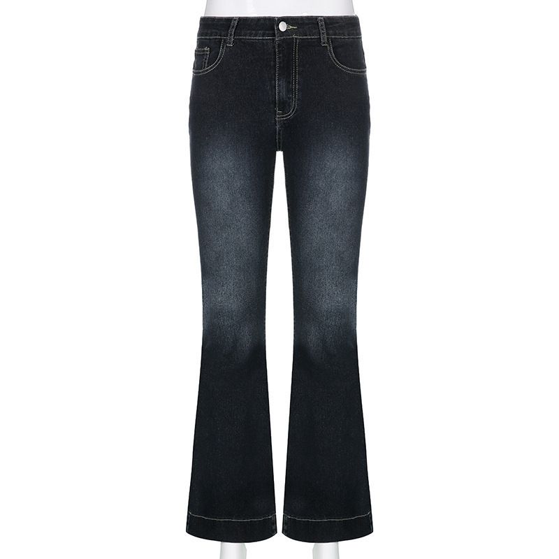 K New Women's Straight Leg Micro Flared Jeans With Street Style, Spicy Girl, Low Waist, Floor Length Pants, Long Pants_mkmklike.com