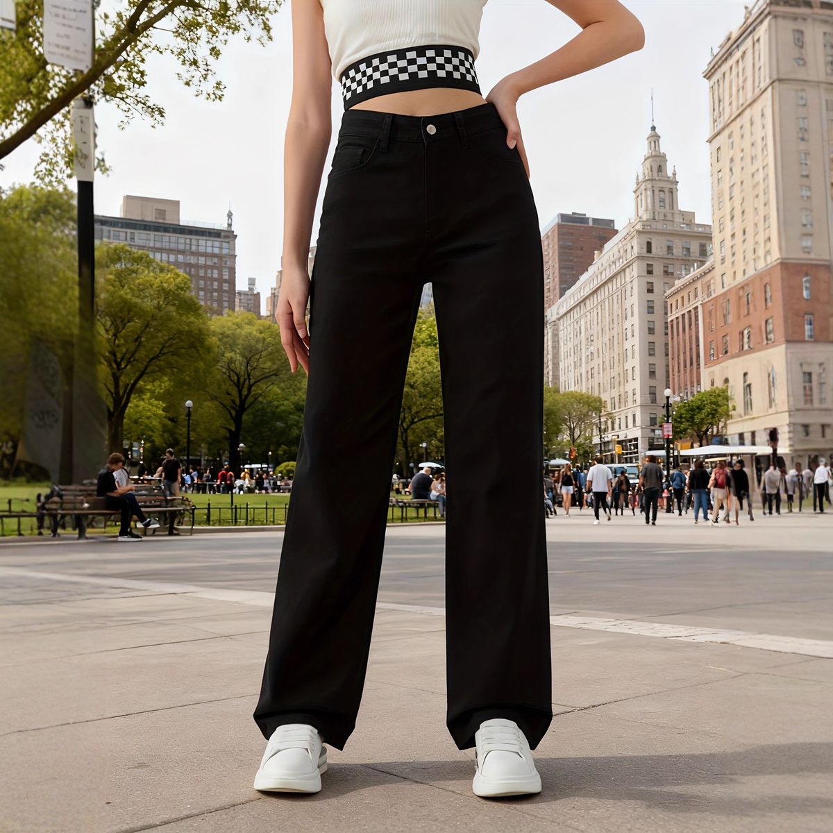 High Waisted Slimming Wide Leg Denim Jeans Rhinestone Embellished Women's Style Spring Autumn Instagram Worthy_mkmklike.com