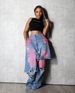 Women's Autumn/Winter Fashion Washed Distressed Denim Jeans Loose Stretch Patchwork Two Piece Trousers_mkmklike.com