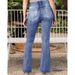 Women's Clothing Retro Side Button Mid Waist Slightly Flared Jeans_mkmklike.com