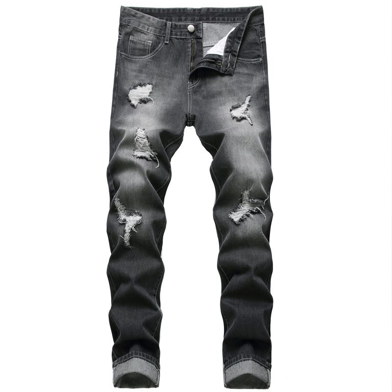2024 New Black Oversized Men's Jeans Casual Ripped Straight Leg Denim Pants_mkmklike.com