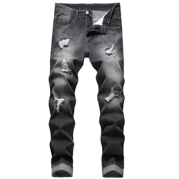 2024 New Black Oversized Men's Jeans Casual Ripped Straight Leg Denim Pants_mkmklike.com