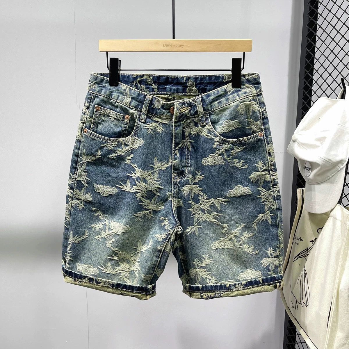 Men's Retro Jacquard Denim Shorts Trendy New Summer Style Cool And Stylish Versatile Shorts_mkmklike.com