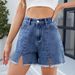 Women's High Waist Distressed Denim Shorts - Side Slit Stretch Hot Pants With Vintage Wash Casual Summer Jean Shorts For Women_mkmklike.com