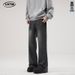 LKTM Men's Trendy Design Jeans Archer0603 Midweight Flared Pants American Retro Style Lightning Crack Washed mid Waist Polyester_mkmklike.com