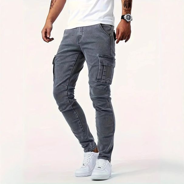 Men's Stretch Denim Cargo Pants – Utility Style With Comfort & Extra Pockets (Greyish, Sizes 30-38)_mkmklike.com