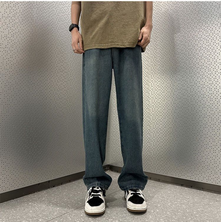 Men's Solid Color Straight Leg Jeans Casual Trendy Brand Summer Cool And Stylish Wide Leg Pants_mkmklike.com