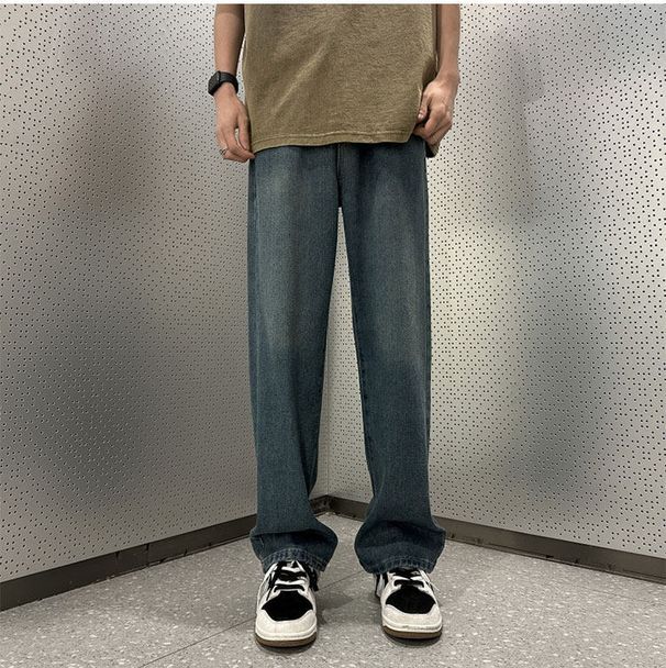 Men's Solid Color Straight Leg Jeans Casual Trendy Brand Summer Cool And Stylish Wide Leg Pants_mkmklike.com