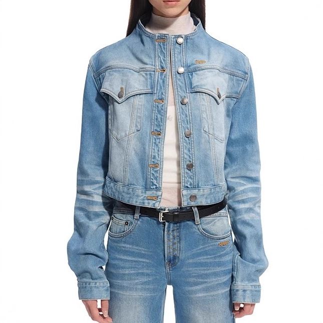 Women's Clothing Stand Collar Short Autumn Heavyweight Denim Jacket With Retro Stand Collar | Oversized Short Cropped Jacket For Men & Women_mkmklike.com