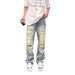 "Vintage Distressed Ripped Jeans Men's High Street Baggy Flare Pants With Embroidery – 90s Grunge Style, Oversized Fit, Retro Washed Denim_mkmklike.com