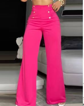 Women's Clothing Fashion Slim And Personalized Double Breasted Flared Trousers With Slight Elasticity And Color Added_mkmklike.com