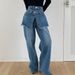 Women’s Clothing South Korea Dongdaemun autumn and winter new retro washed old dark design stitching with waistband jeans_mkmklike.com