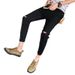 Ripped Knee Jeans Men's Small Feet Slim-Fit Skinny Black Pants Skinny Ripped Men's Pants_mkmklike.com