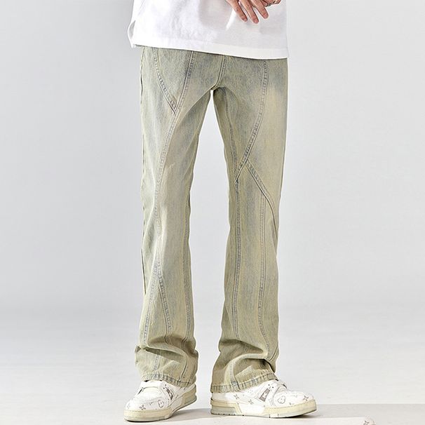 Nordmann American Style Vibe Mud Yellow Dyed Jeans For Men Retro Washed Trendy High Street Loose Straight Casual Long Pants_mkmklike.com